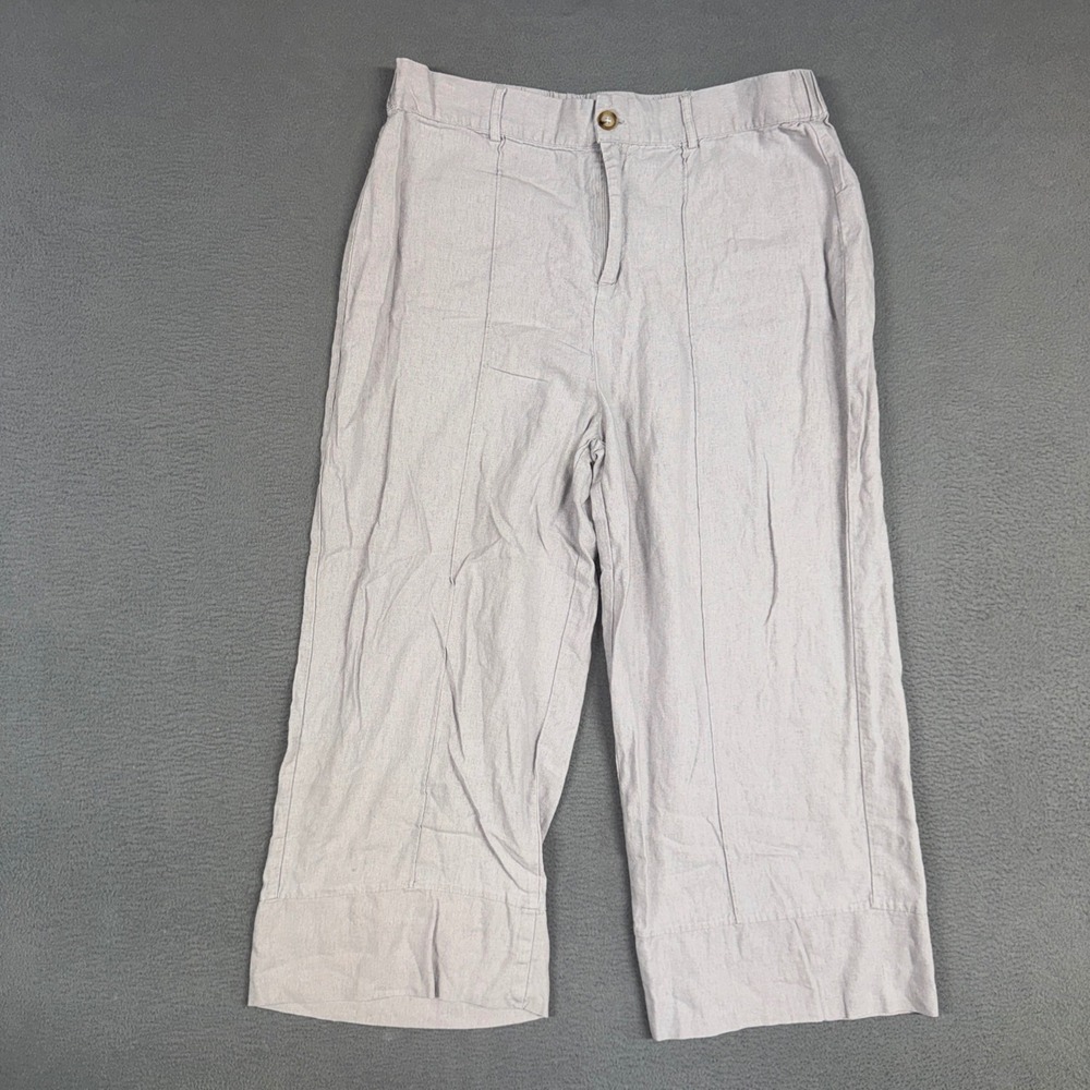 Joie Pants Womens XL Grey Wide Leg Cropped Stretch Trousers Casual Linen Blend